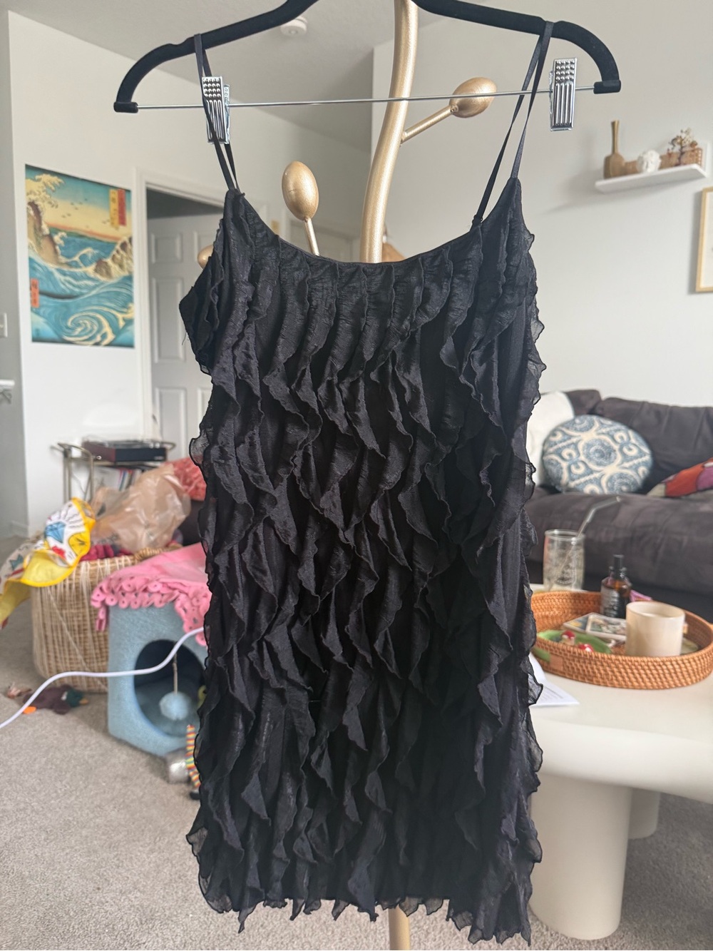 Poetry Black Ruffle Tiered Mini Slip Dress